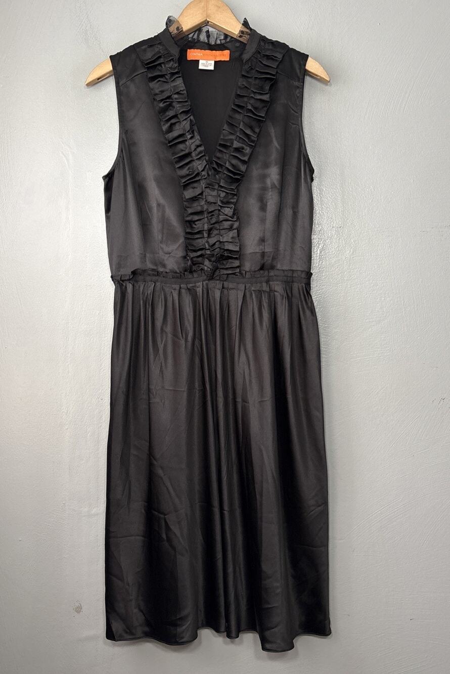 Cynthia Steffe Silk Dress Size 10 Black Sleeveless Ruffled Gothic Dark Romantic